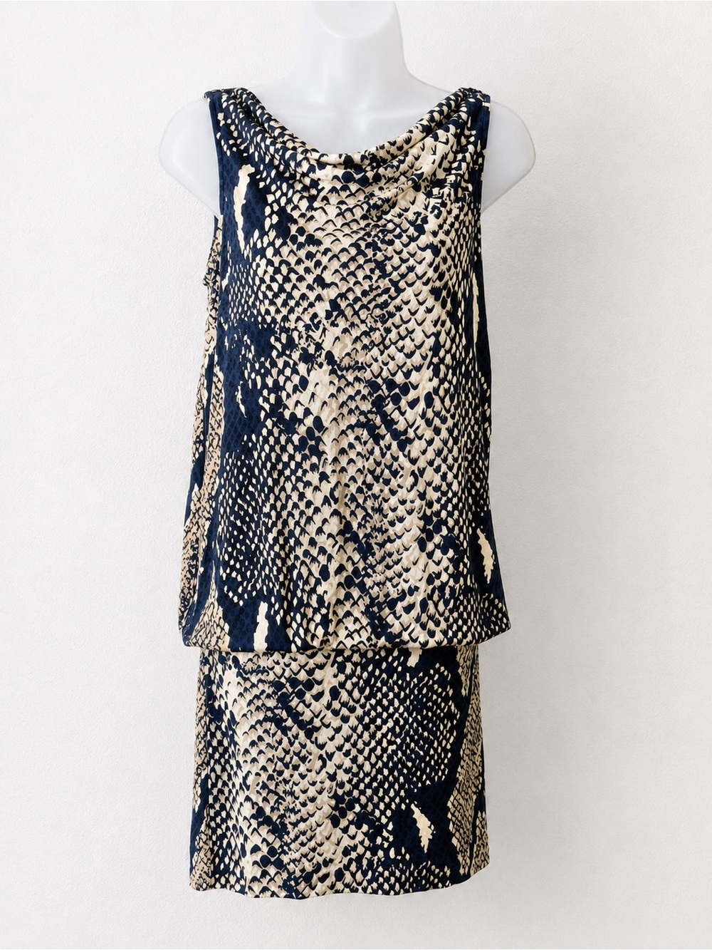 Diane von Furstenberg DVF Jersey 100% Silk Snake Print Cowl Neck Dress Size 6